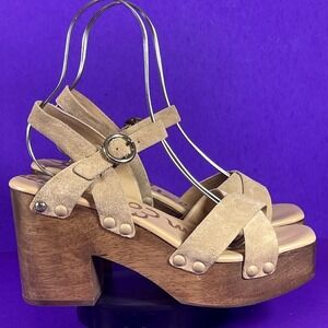 Sam Edelman Women's Beige Suede JOSEFINE Platform Heel Sandals Shoe Size 9.5‎